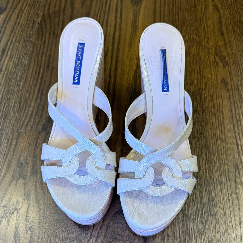 Stuart Weitzman Pink Cork Wedge Sandals